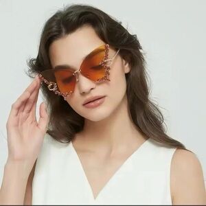 Butterfly Wings Orange Crystal Sunglasses